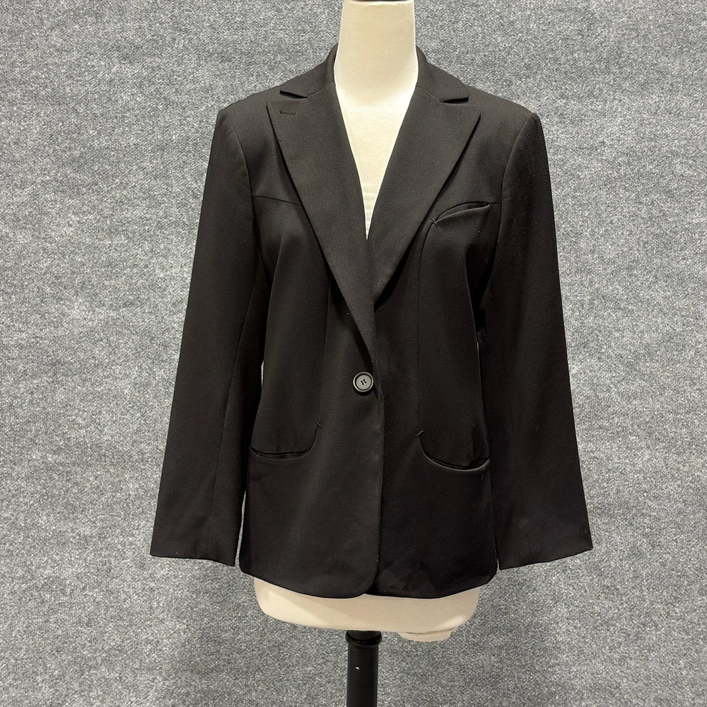 Max Studio Blazer Womens 12 Black One Button Jacket Stretch Career Workwear